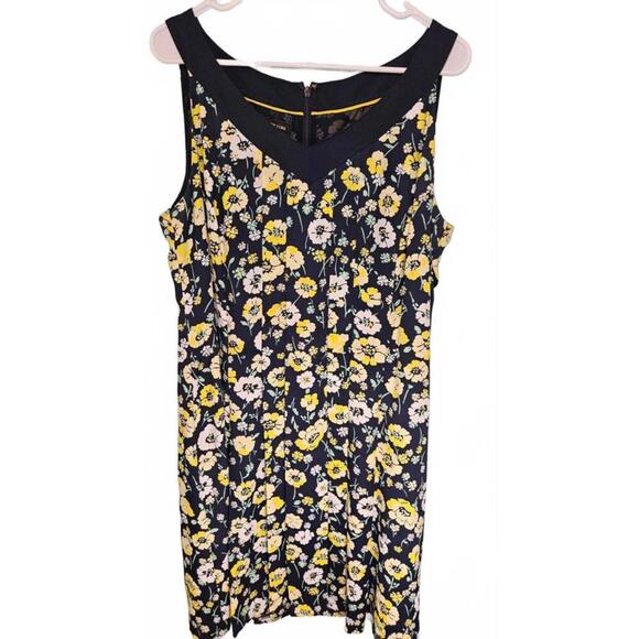 Jones New York Women's Floral Print Pleated A-Line Dress Navy Blue Size 14 - Picture 1 of 9